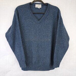Kerry Woolen Mills V-Neck Sweater Men’s S Wool Silk Ireland Blue White Preppy